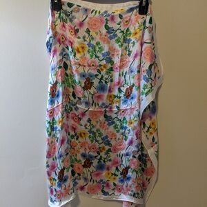 NWT Laura Floral Satin Scarf Large Square Wrap Pink Yellow Print Elegant Glam